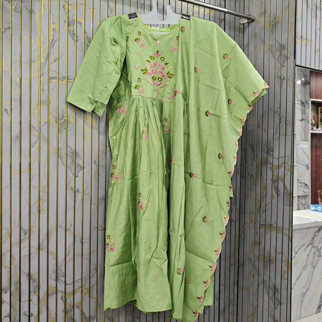 PURE MULCHANDERI THREE-PIECE SUIT SET WITH DESIGNER THREAD AND HANDWORK - SIZES M,L,XL,XXL